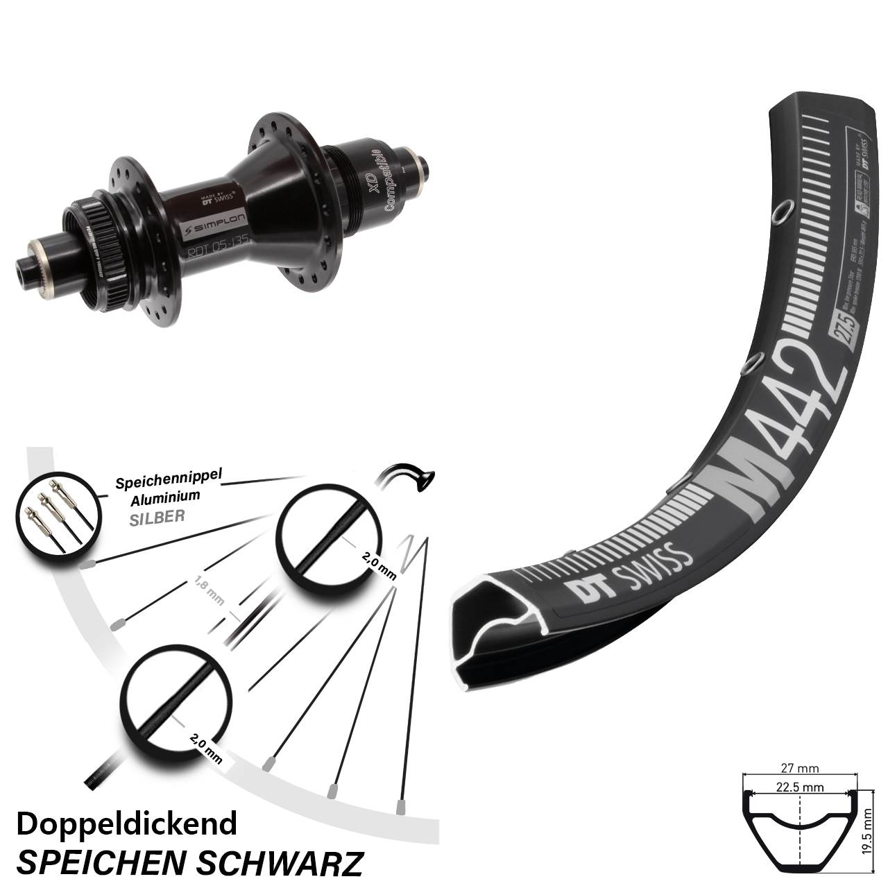 Disc Hinterrad 29 Zoll DT Swiss M442-370 XD 11-12 fach QR