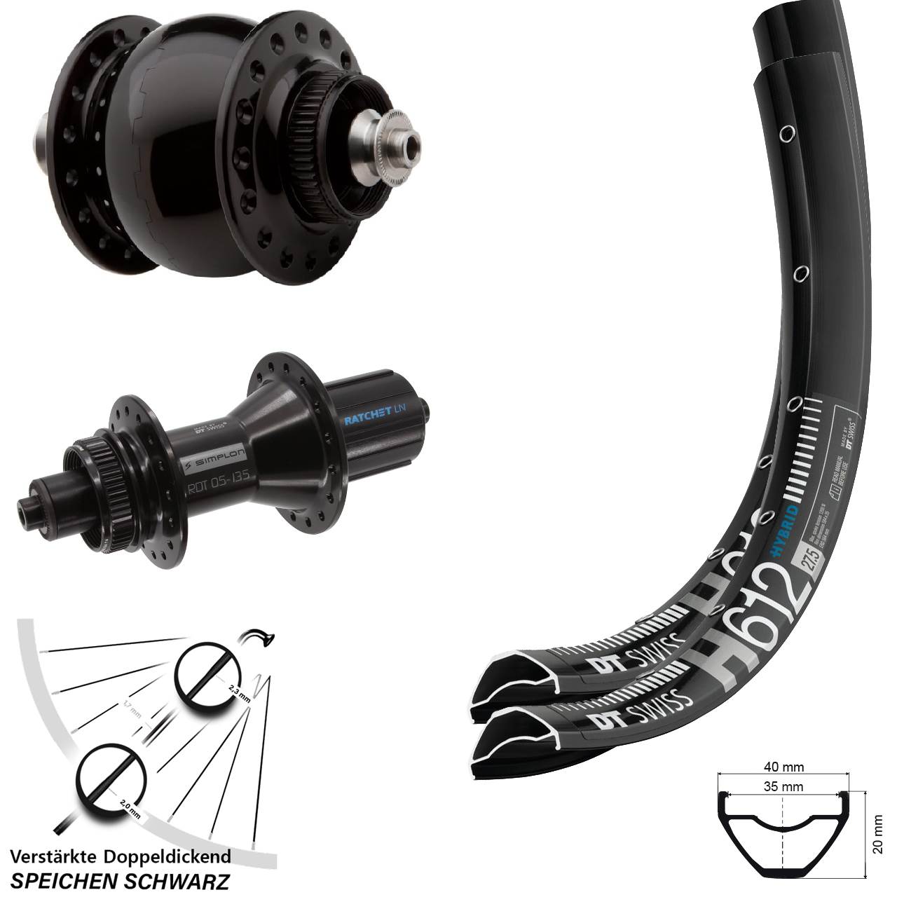 Centerlock Laufradsatz QR 27,5 Zoll DT Swiss H612 370 Hybrid SON delux 8-11 fach HG