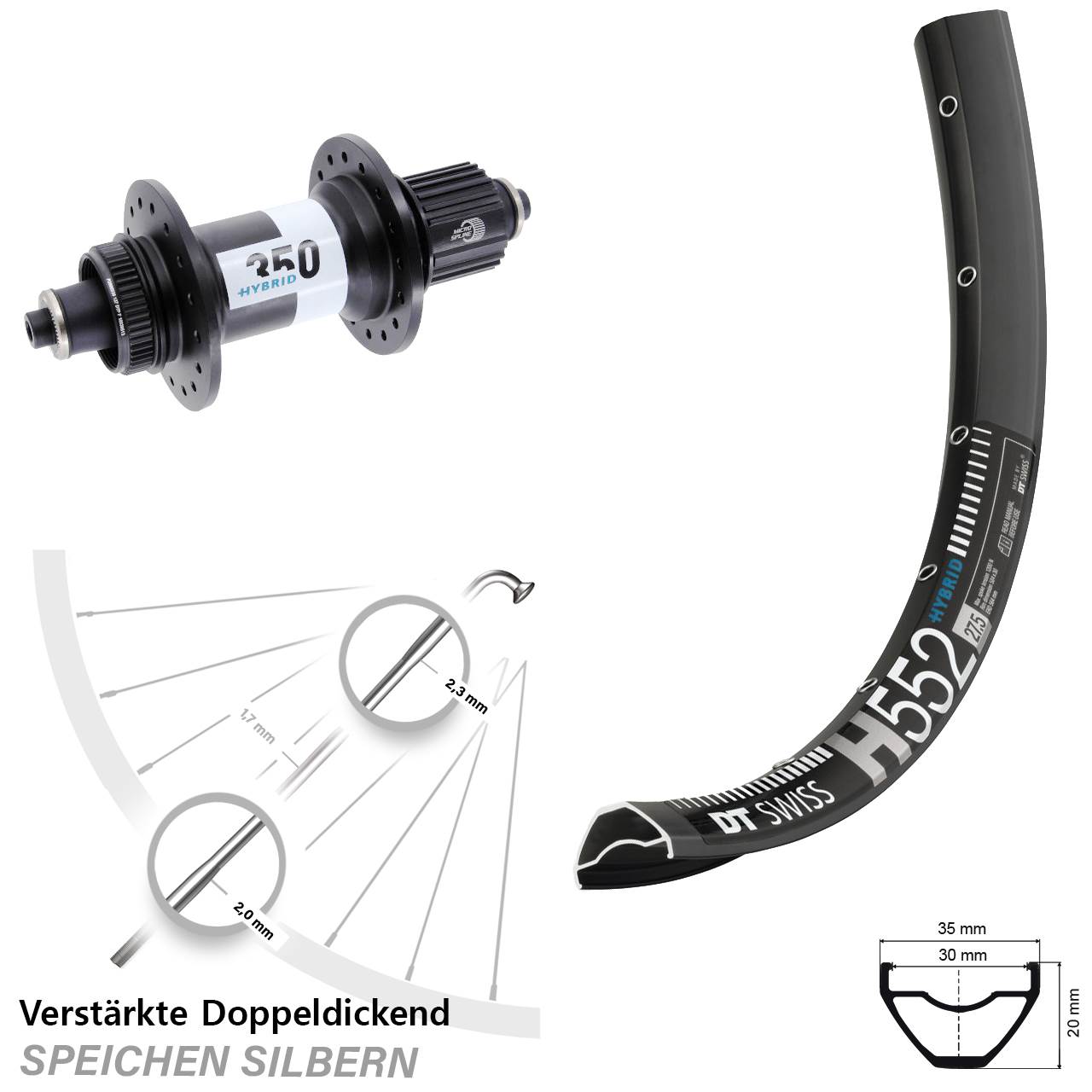 Disc Laufrad QR 29 Zoll DT Swiss H 552-350 Hybrid Shimano Micro Spline