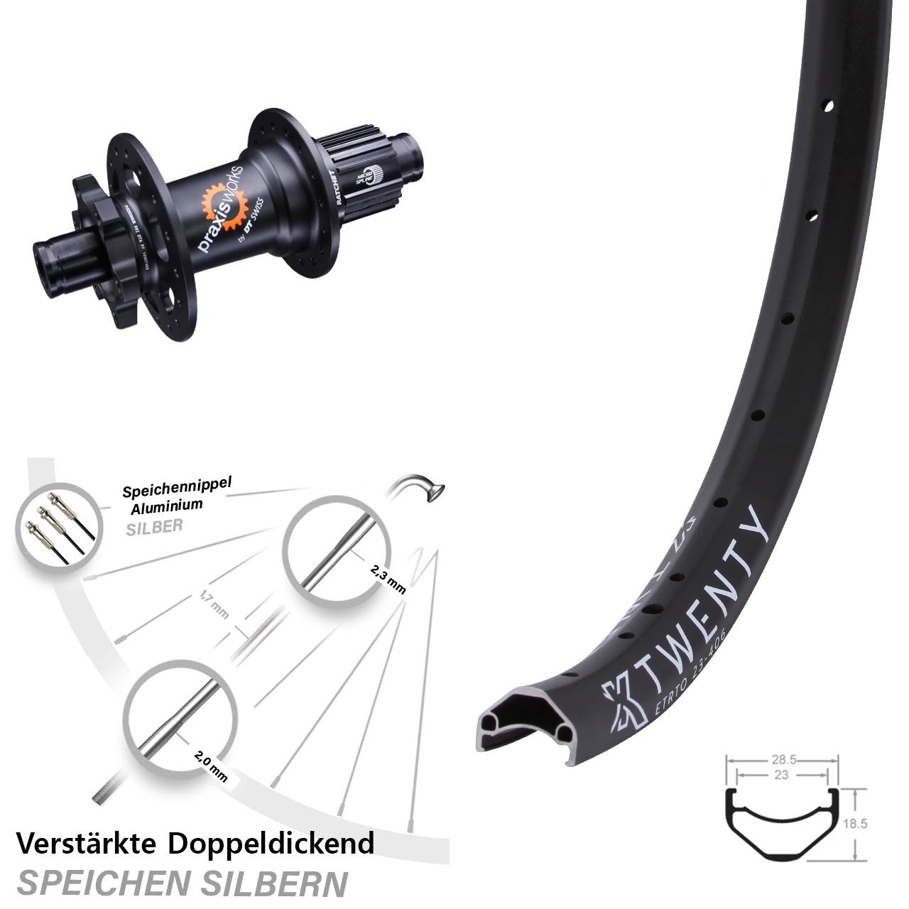 6-Loch Hinterrad 12x142 20 Zoll KX Twenty DT Swiss 350 Micro Spline