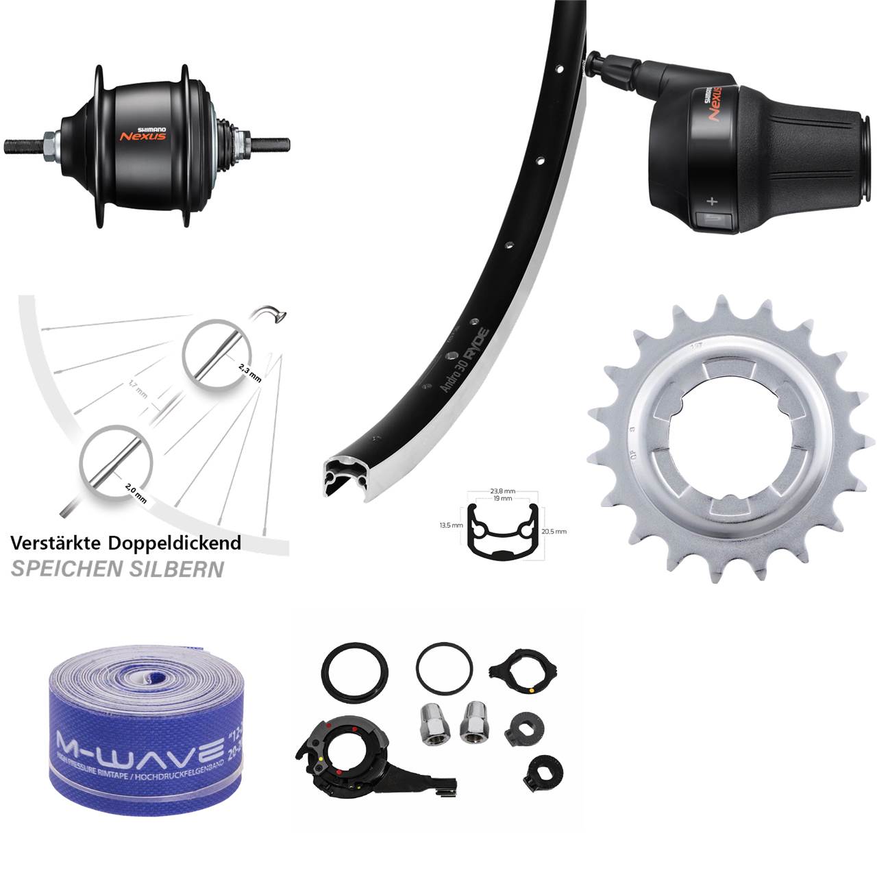 28 Zoll Ryde Andra 30 Hinterrad Shimano Nexus 8 Gang Freilauf