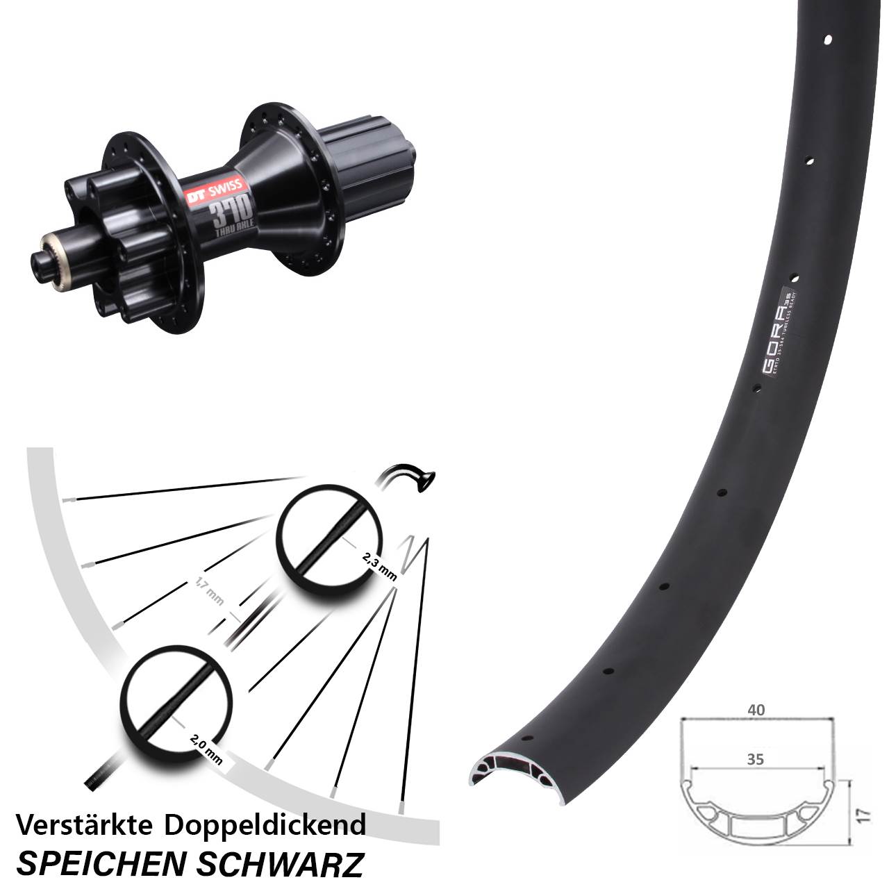 Hinterrad 6-Loch 27,5 Zoll Gora 35 DT Swiss 370 Hybrid 8-11 fach QR