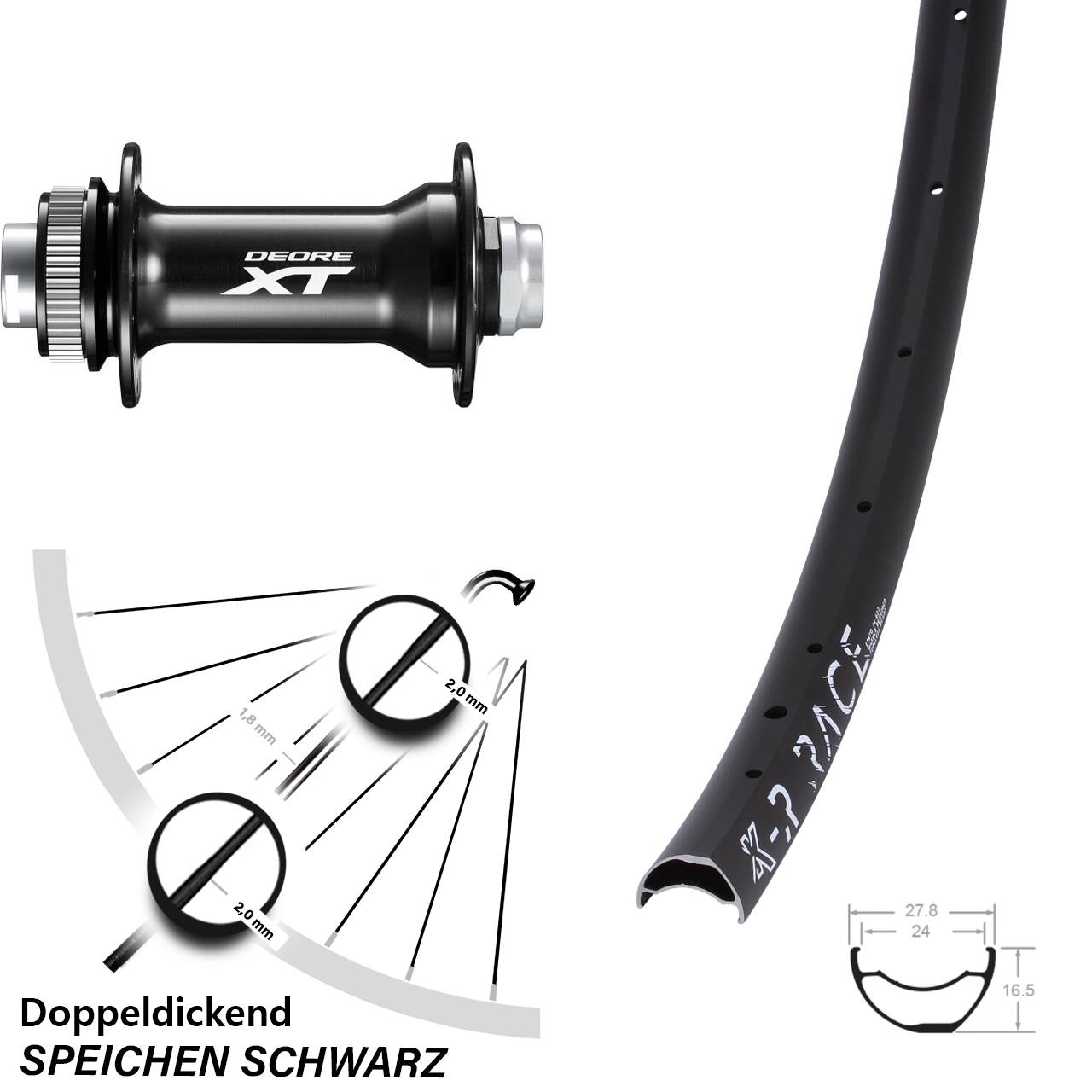 KX-R Race Shimano XT 28 Zoll Vorderrad Centerlock 15x110 Boost
