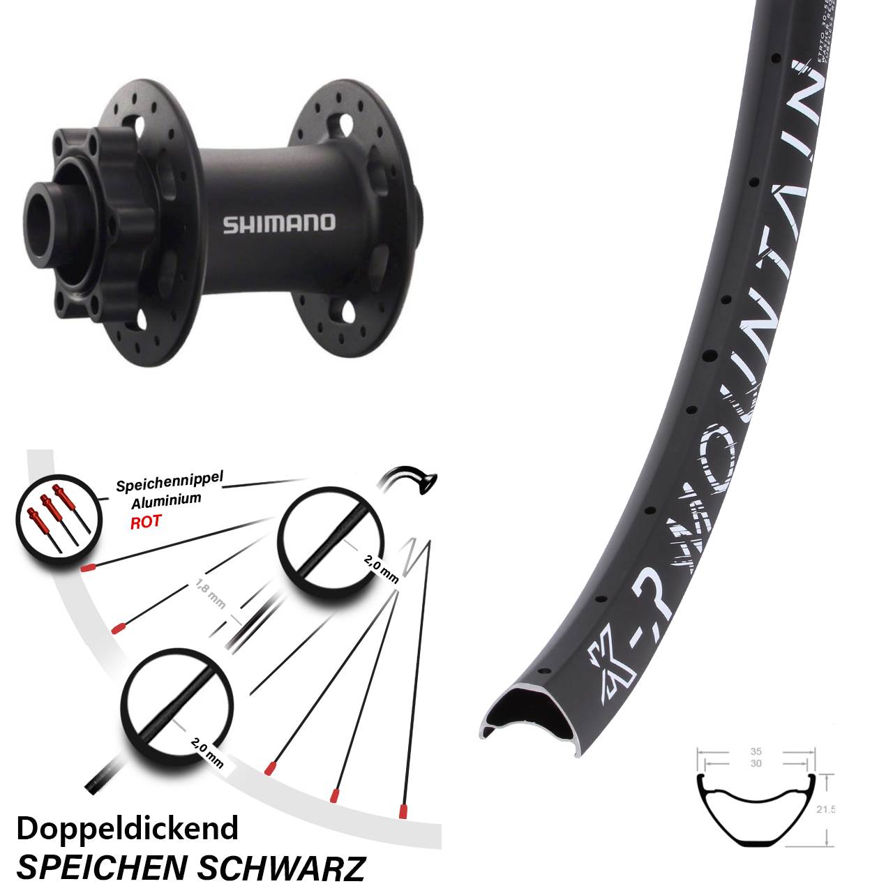 KX-R Mountain Shimano HB-M758 27,5 Zoll Disc Laufrad 15x100