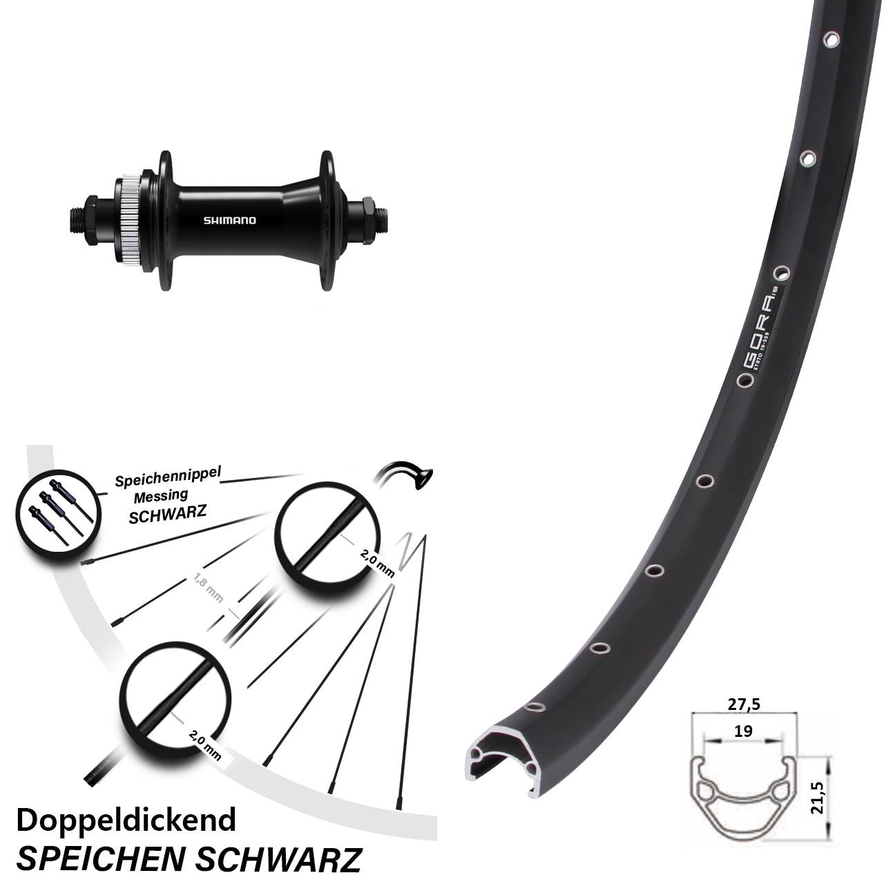 Gora 19 Shimano HB-QC400 26 Zoll Disc Vorderrad QR