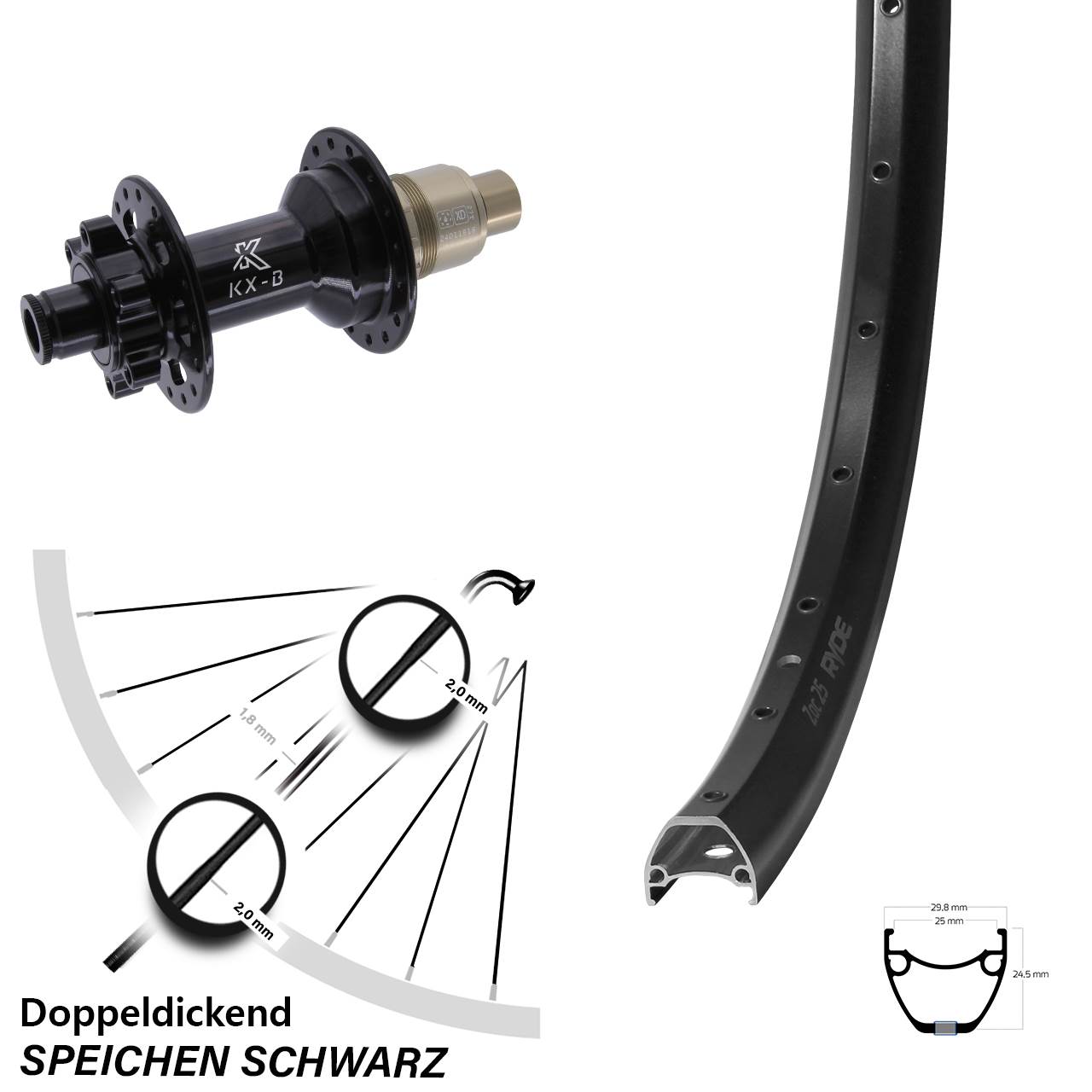 Ryde ZAC 25 KX-B 28 Zoll Disc Hinterrad 12x148 XD