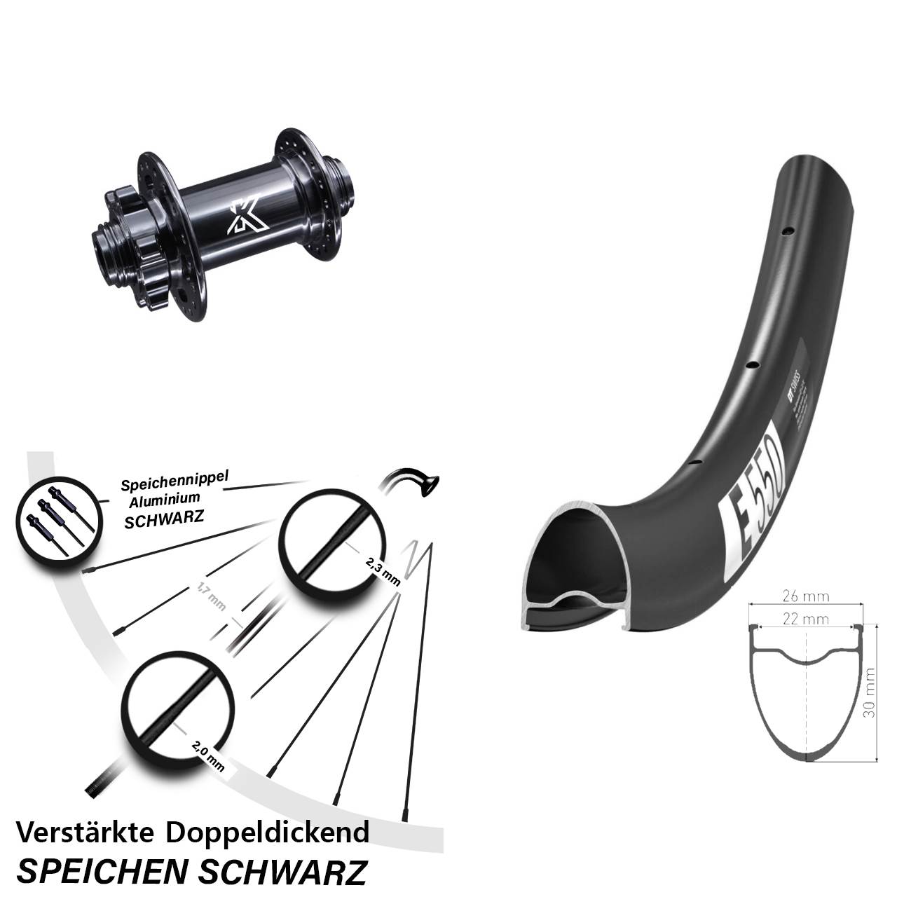 Disc Vorderrad 28 Zoll DT Swiss E550 KX-M 12x100