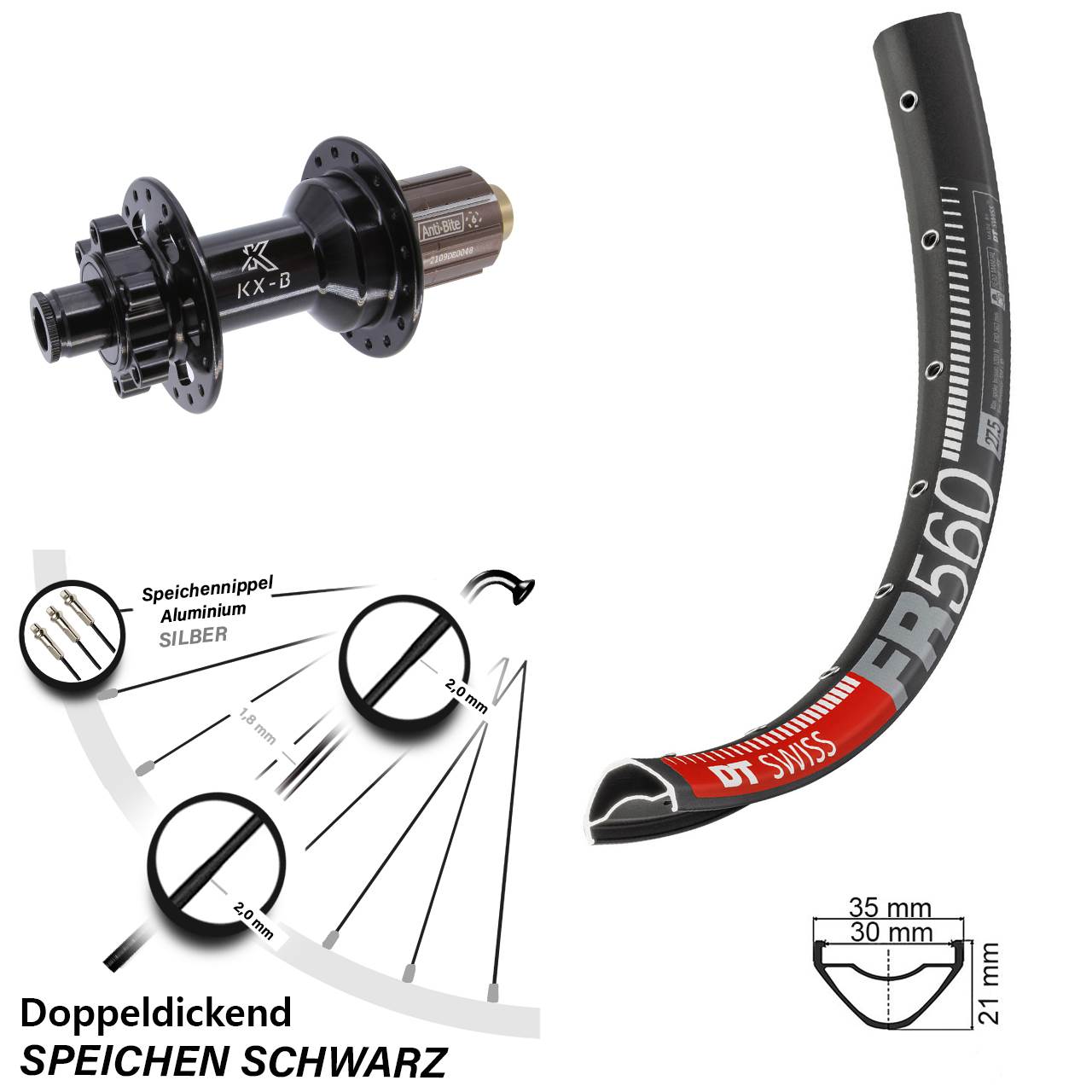 26 Zoll DT Swiss FR 560 KX-B Hinterrad 6-Loch 12x148 8-11 fach
