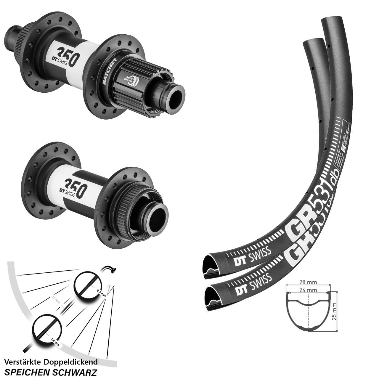 650B DT Swiss GR531-350 Disc Laufradsatz 15x110 12x148 Micro Spline