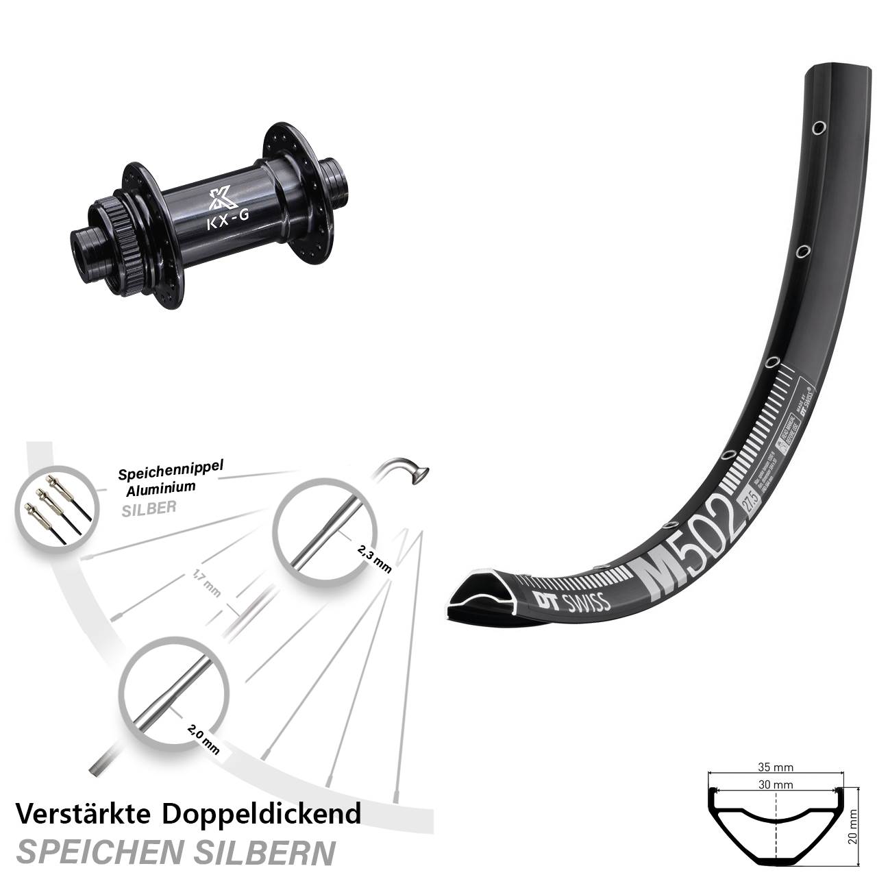DT Swiss M502 KX-G 29 Zoll Vorderrad Centerlock 15x100