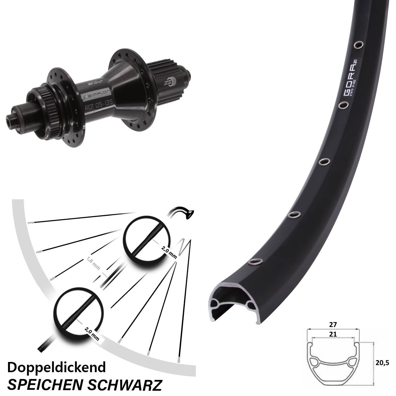 Centerlock Hinterrad 28-29 Zoll Gora 21 DT Swiss 370 Hybrid Micro Spline QR