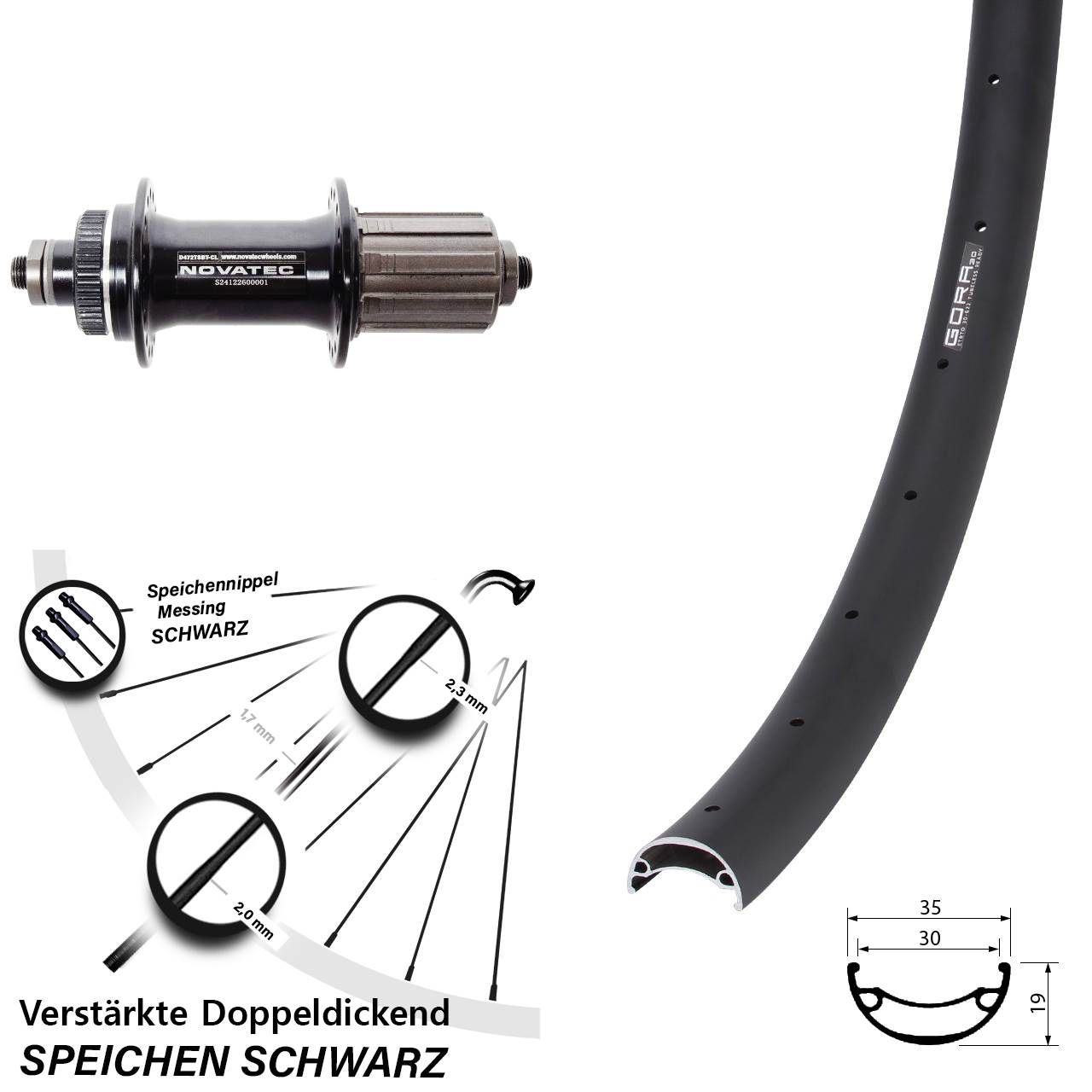Gora 30 Novatec D472 26 Zoll Hinterrad Centerlock für Schnellspanner 8-12 fach