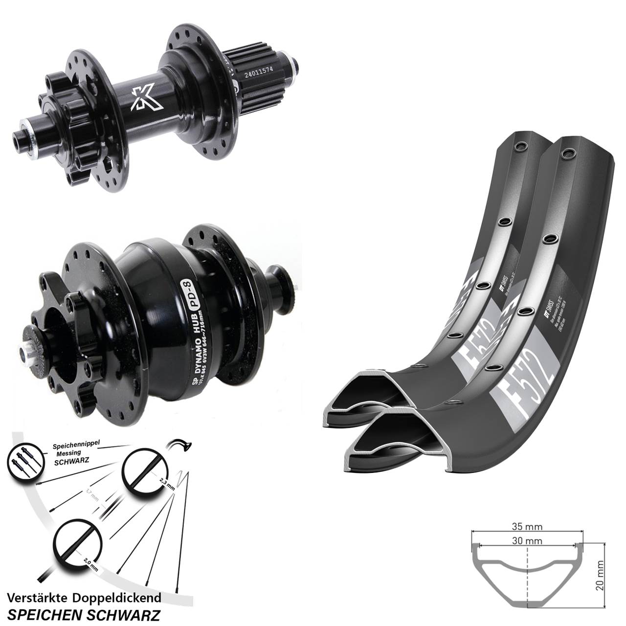 29 Zoll DT Swiss F572 KX-M Shutter PD-8 6-Loch Laufradsatz QR Shimano Micro Spline