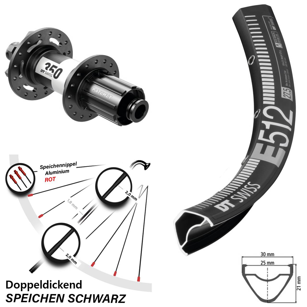Disc Laufrad 650B DT Swiss E512-350 8-11 fach HG 12x142