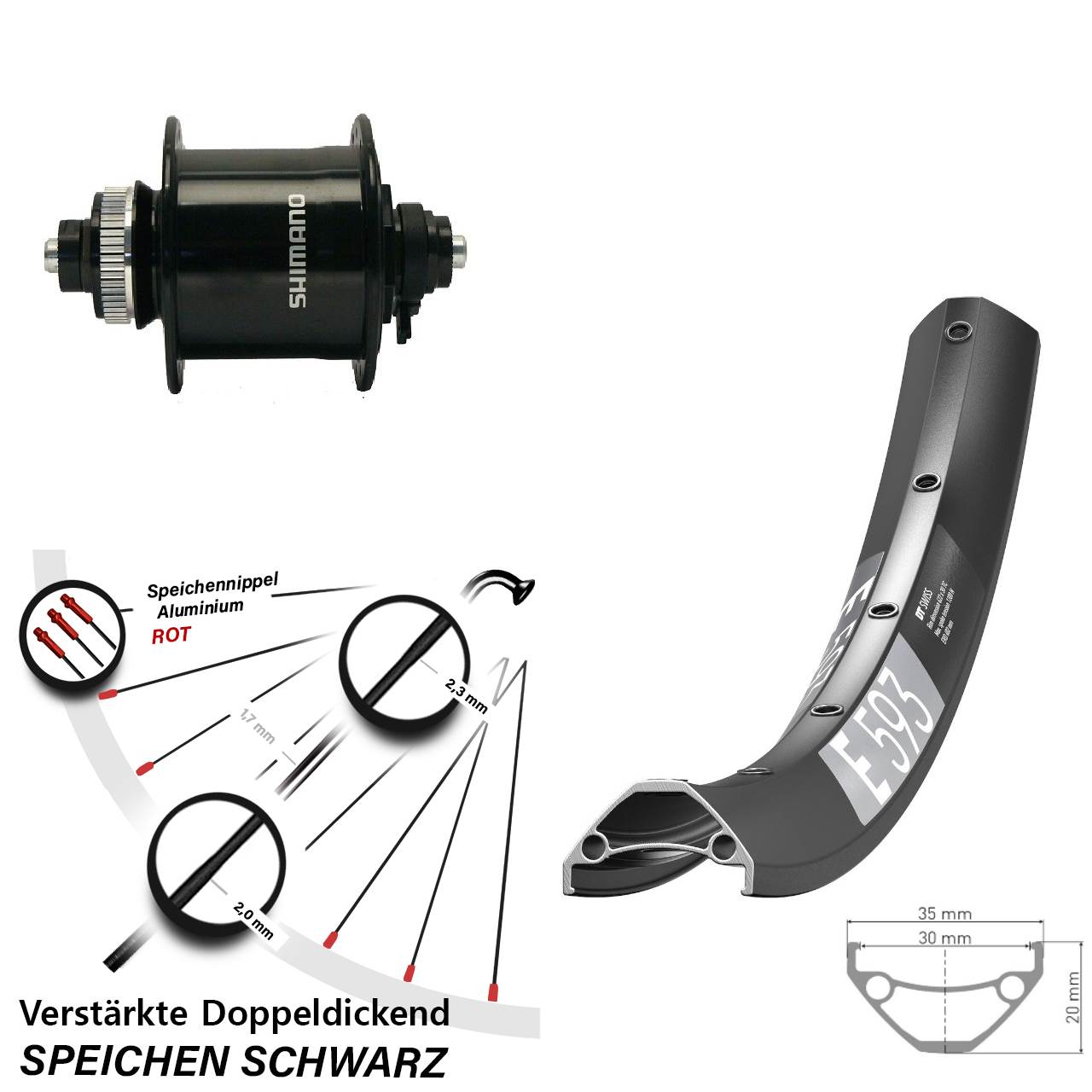 27,5 Zoll DT Swiss E 593 Shimano DH-UR700 Disc Nabendynamovorderrad QR