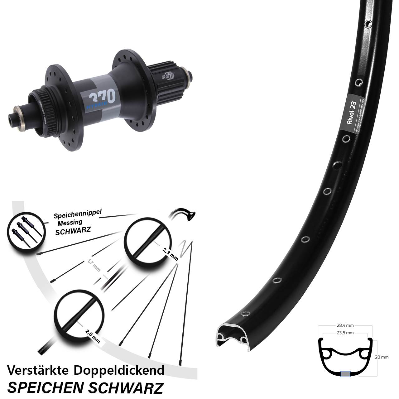 27,5 Zoll Ryde Rival 23 DT Swiss 370 Hybrid Disc Laufrad QR Boost Micro Spline
