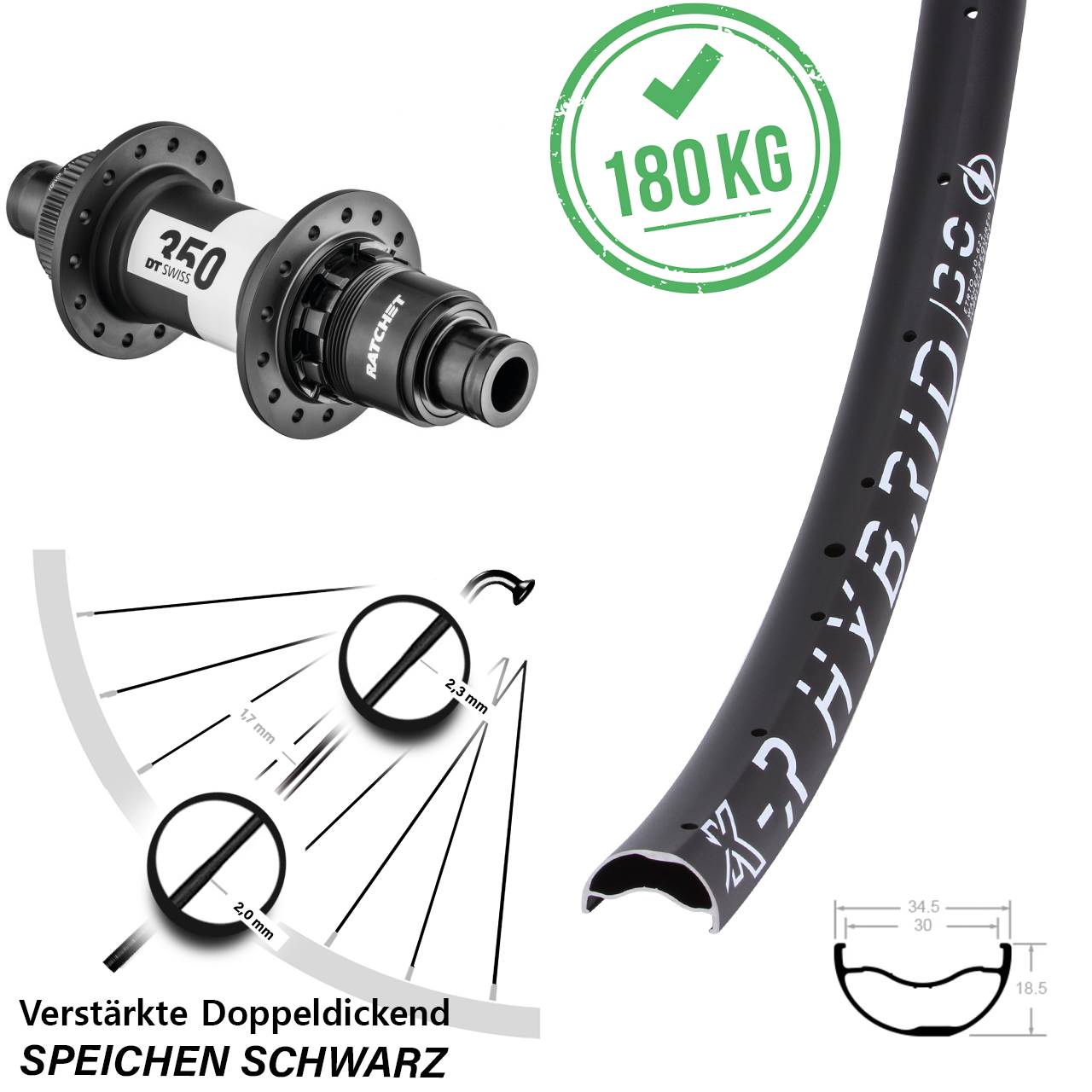 Boost Centerlock Hinterrad 12x148 29 Zoll KX-R Hybrid 30 DT Swiss 350 SRAM XD