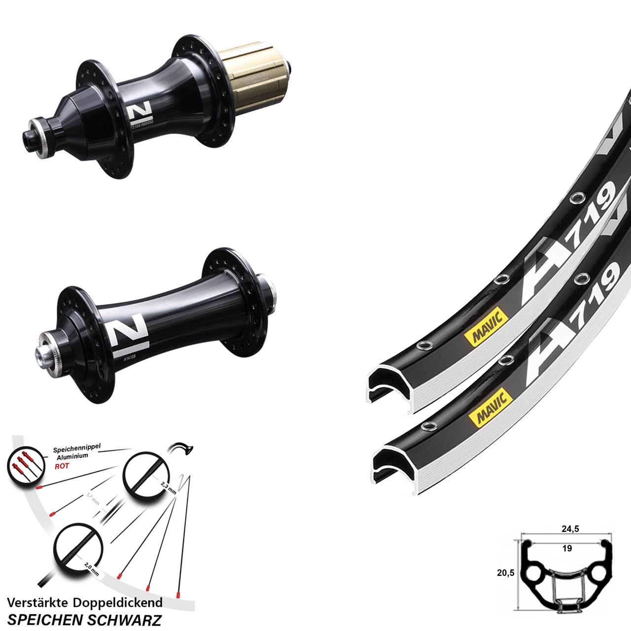 Laufrad-Satz für Schnellspanner 28 Zoll Mavic A719 Novatec A-141-SB/F162SB 8-12 fach HG