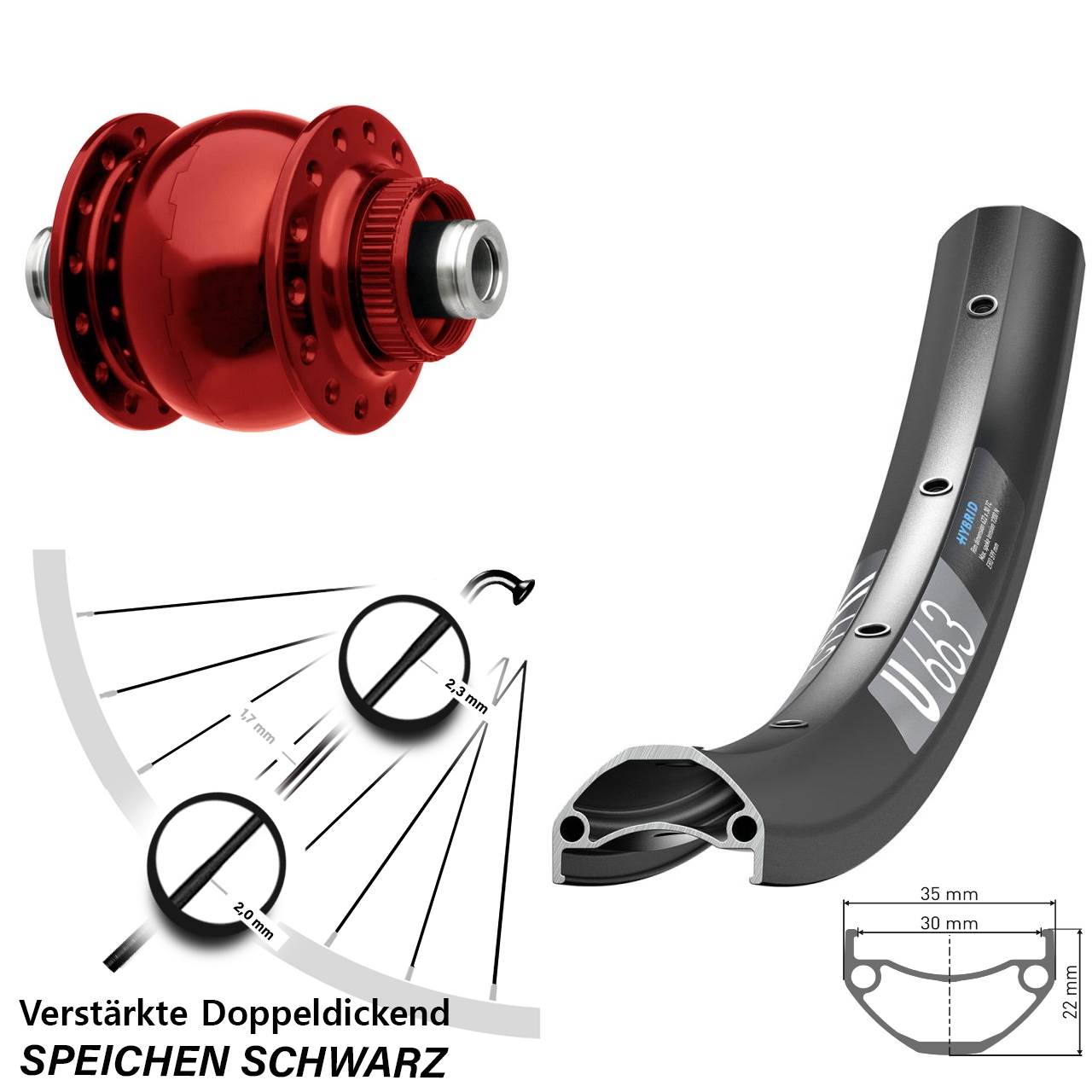SON 28 rot DT Swiss U 663 26 Zoll Centerlock Dynamovorderrad 12x100