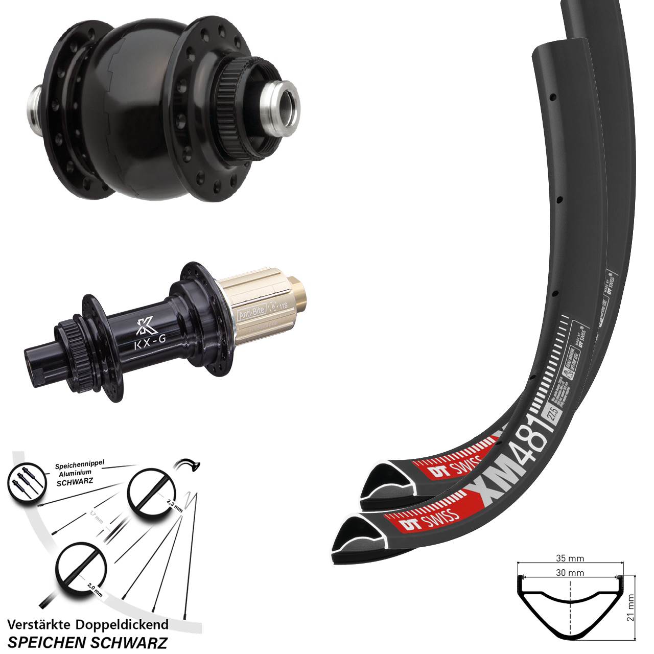 Laufradsatz Centerlock 27,5 Zoll DT Swiss XM481 KX-G SON delux 8-12 fach HG 12x100/142