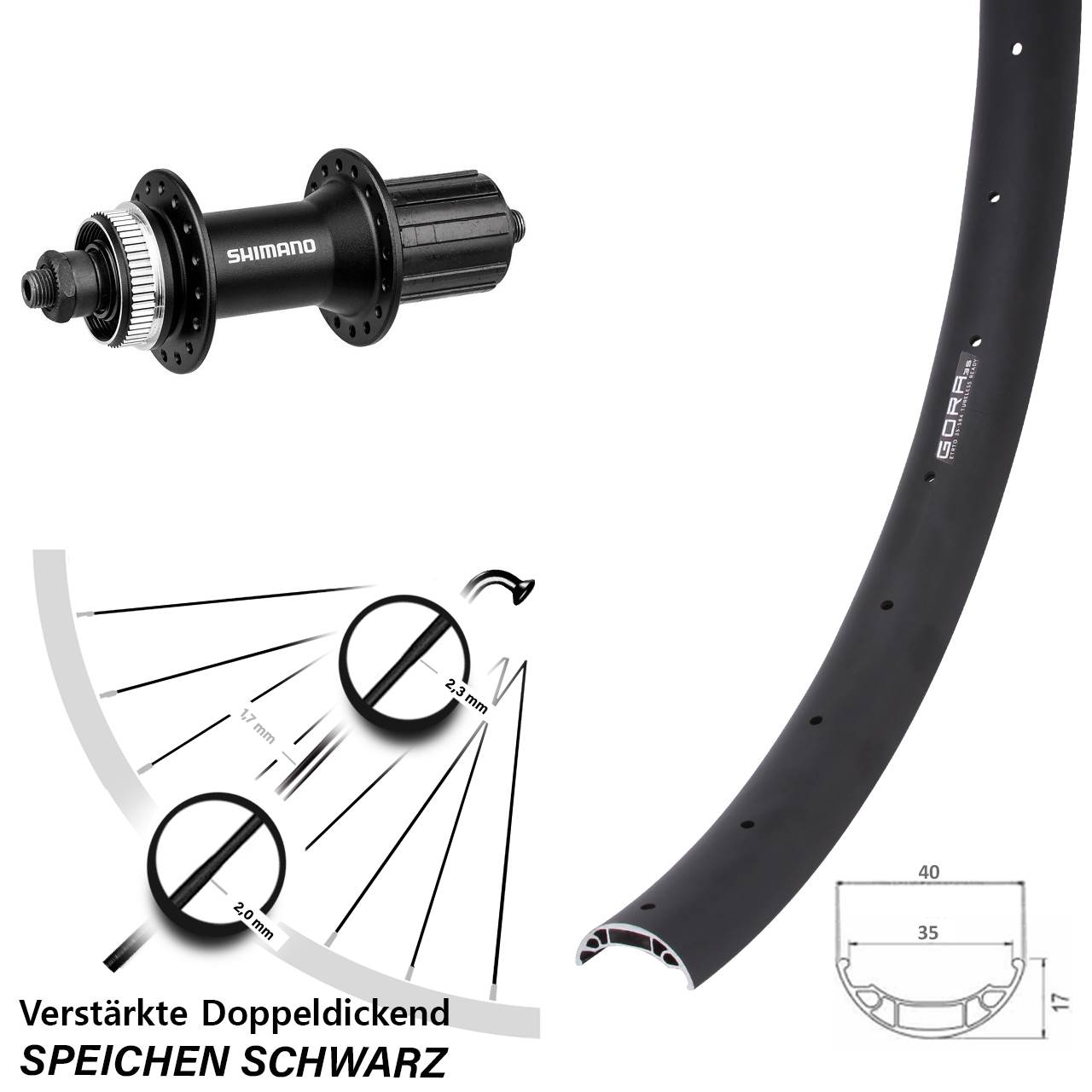 Hinterrad Centerlock für Schnellspanner 27,5 Zoll Gora 35 Shimano FH-M4050 8-11 fach HG