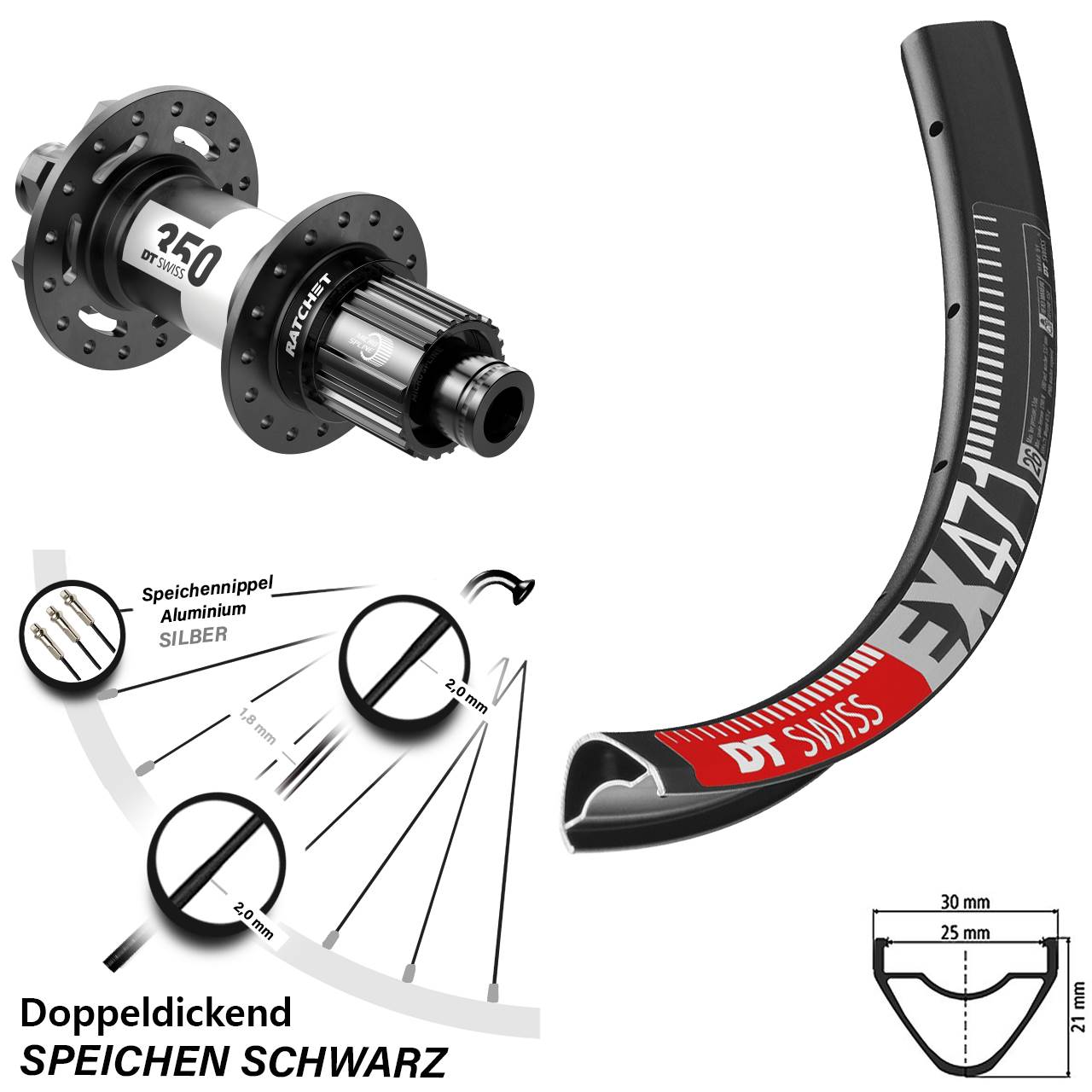 27,5 Zoll Hinterrad DT Swiss EX471-350 Boost 6-Loch Shimano Micro Spline