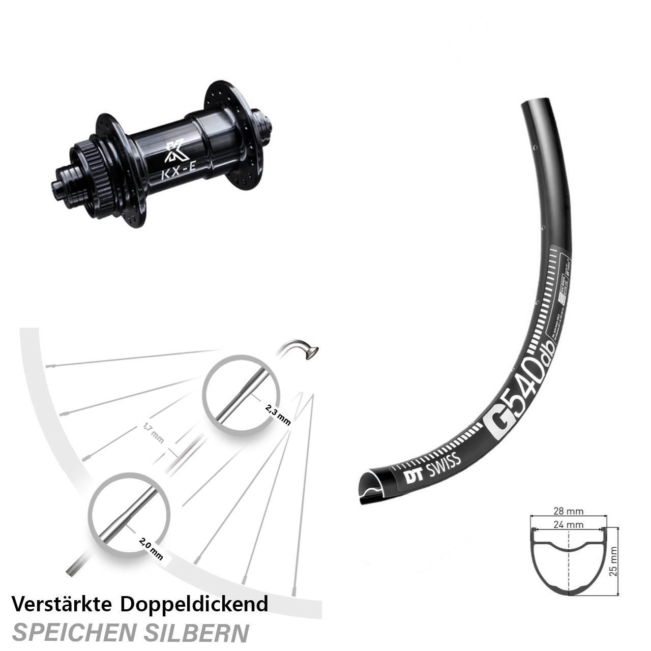 DT Swiss G 540 DB Gravel Vorderrad verstärkt KX-E Vorderradnabe 5x100 Sapim E-Light