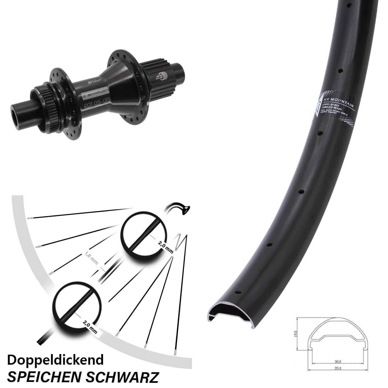 29 Zoll KX Mountain TR DT Swiss 370 Hybrid Centerlock Hinterrad 12x142 Micro Spline