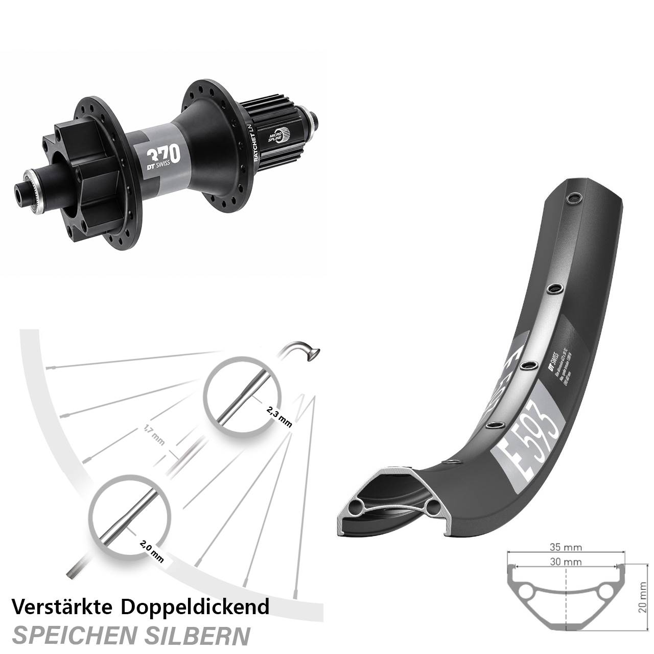 Disc Laufrad 29 Zoll DT Swiss E593-370 Micro Spline für Schnellspanner