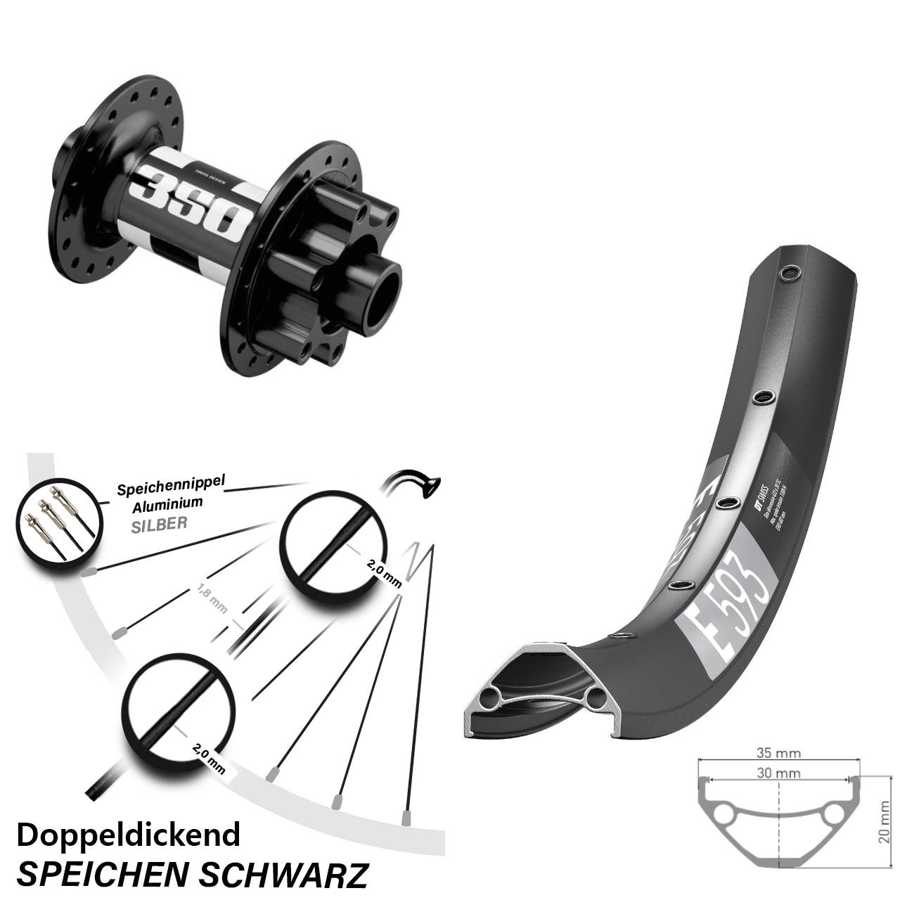 DT Swiss E593-350 29 Zoll Disc Laufrad 15x110 Boost