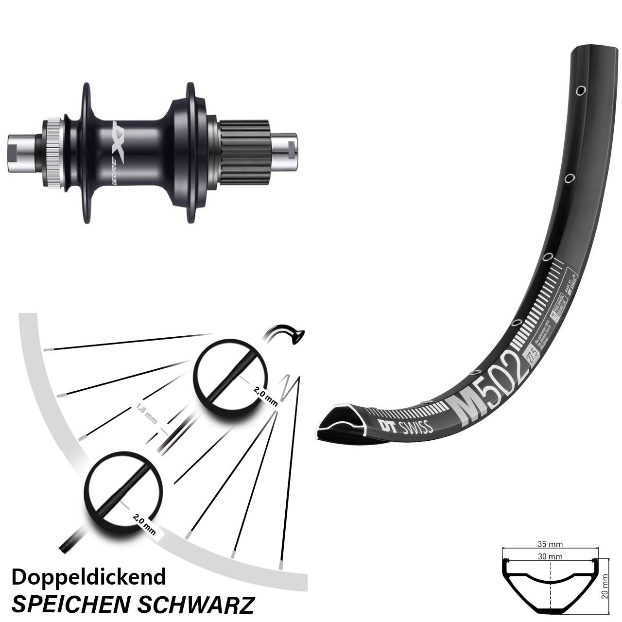 Hinterrad 29 Zoll DT Swiss M 502 Shimano Deore XT FH-M8110 Micro Spline