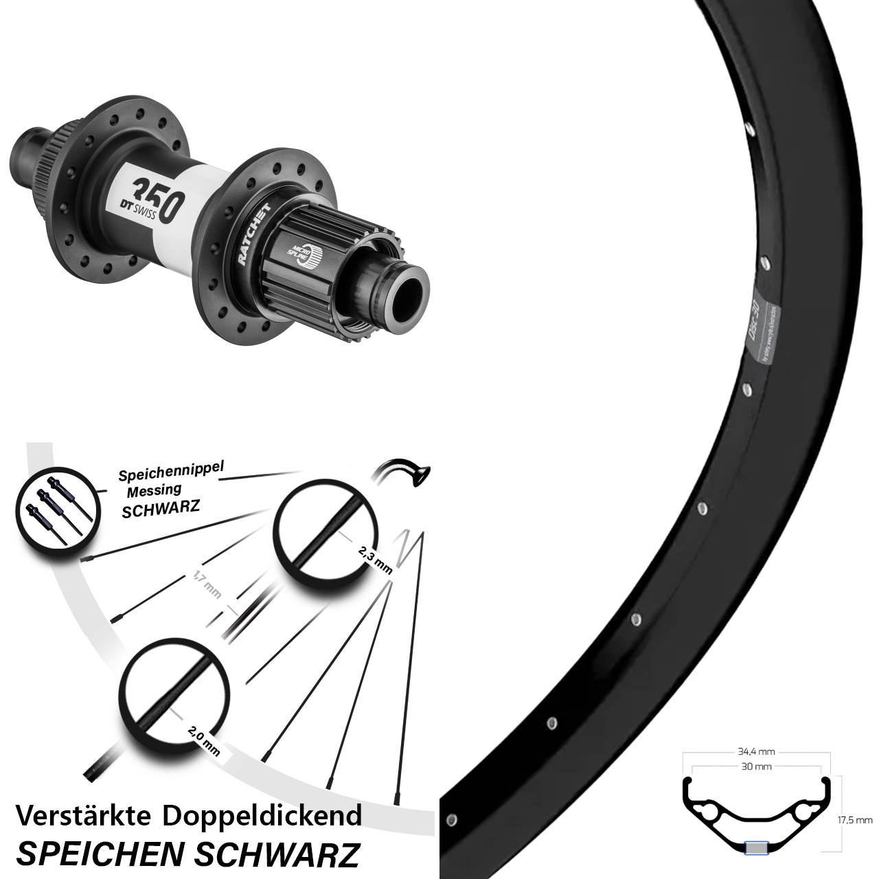 Hinterrad 27,5 Zoll Ryde Disc 30 DT Swiss 350 Micro Spline 12x142