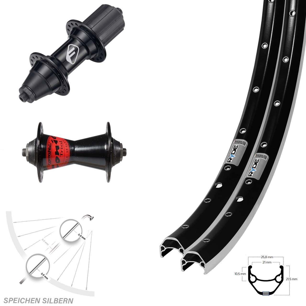 Laufradsatz 650B Ryde ZAC 421 Formula FM-32 7 fach QR