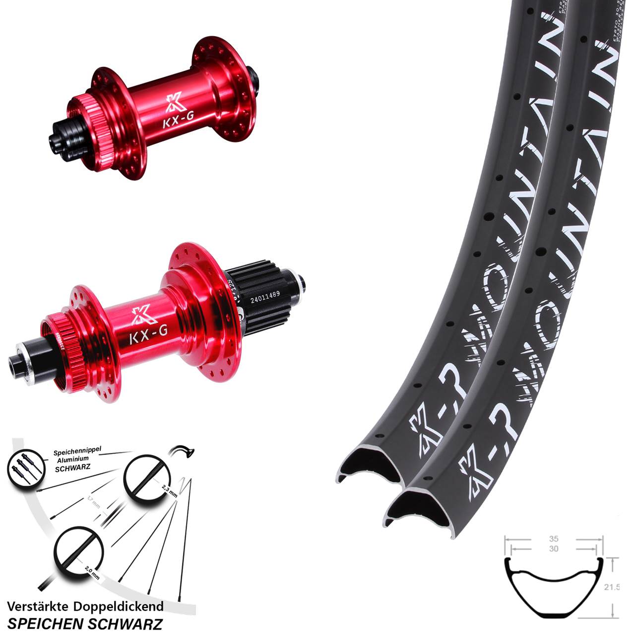 Disc Laufrad-Satz 29 Zoll KX-GR Mountain rot Shimano Micro Spline für Schnellspanner