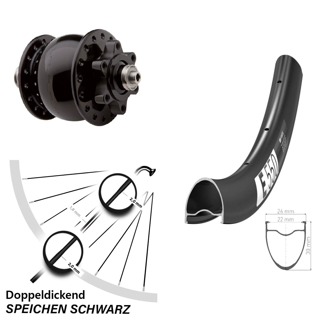 Disc Laufrad mit Nabendynamo 28 Zoll DT Swiss E550 SON 28 QR