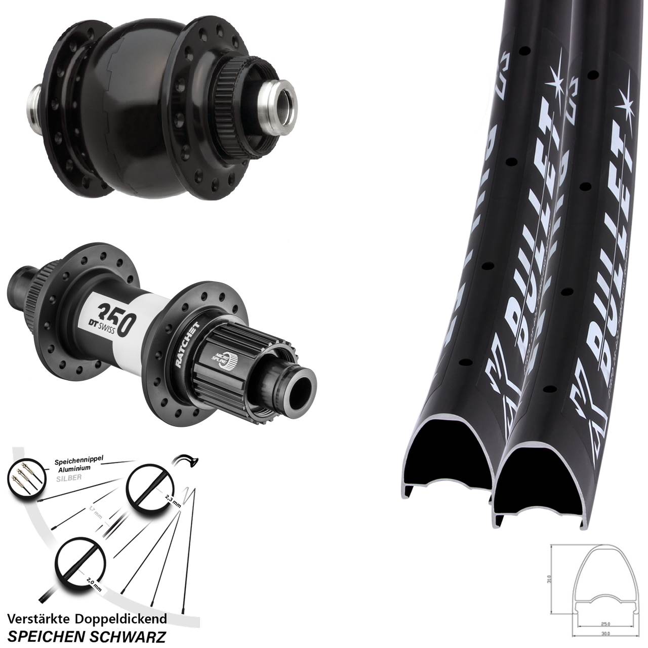 KX Bullet OS DT Swiss 350 SONdelux 28-29 Zoll Disc Laufrad-Satz 12x100/142 Shimano Micro Spline
