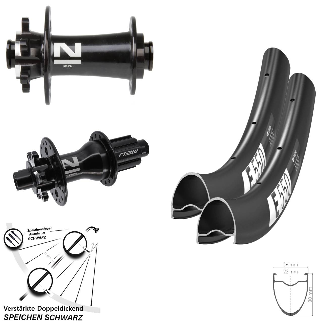 Laufradsatz 6-Loch 28 Zoll DT Swiss E550 Novatec D791-D792 Campa N3W 12x100/142