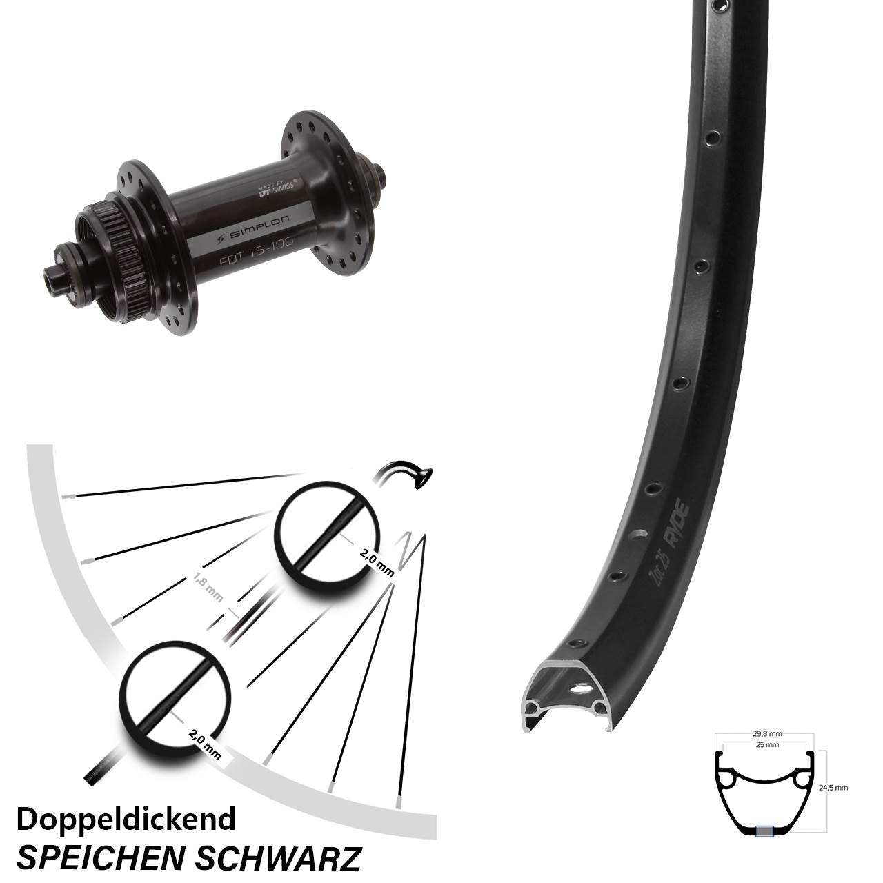 Vorderrad Centerlock für Schnellspanner 29 Zoll Ryde ZAC 25 DT Swiss 370