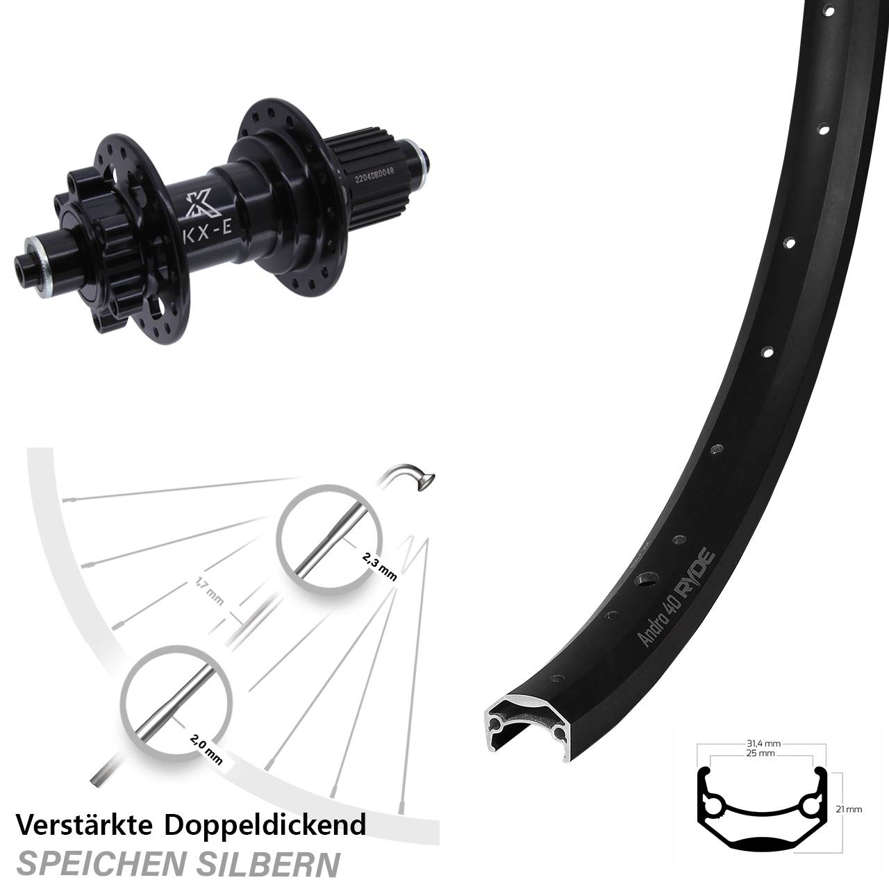 20 Zoll Ryde Andra 40 KX-E Disc Laufrad für Schnellspanner Shimano Micro Spline