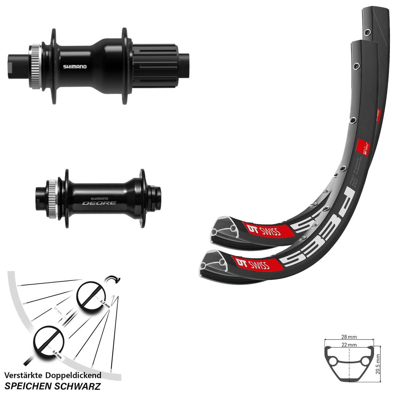 DT Swiss 533D Shimano FH-TC500 HB-M6010-B 27,5 Zoll Laufradsatz Disc Boost 8-11fach
