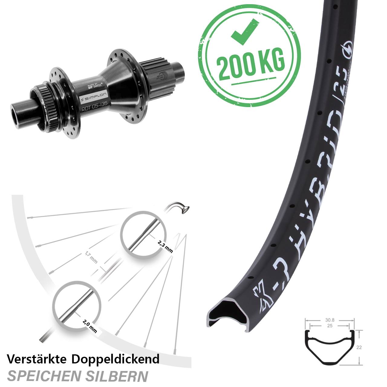 KX-R Hybrid 25 DT Swiss 370 29 Zoll Centerlock Hinterrad 12x142 Micro Spline