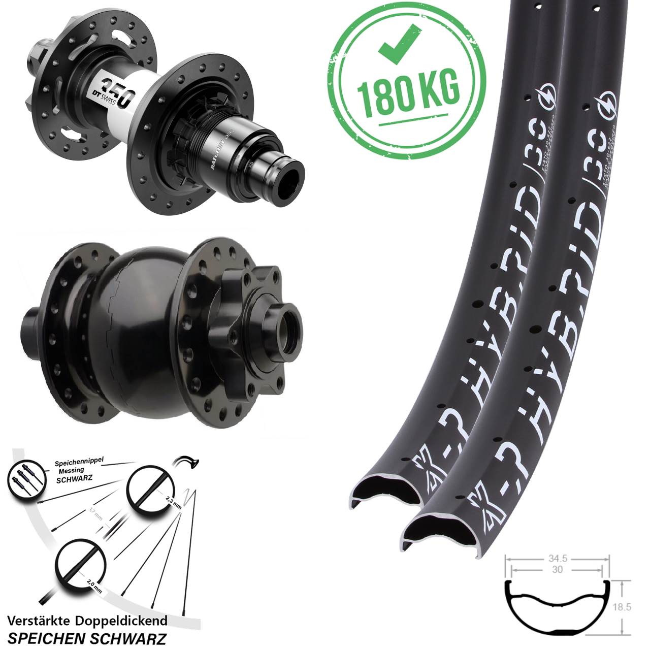 29 Zoll KX-R Hybrid 30 DT Swiss 350 DEG 72 SON 28 6-Loch Laufradsatz 15x110 12x148 XD 11