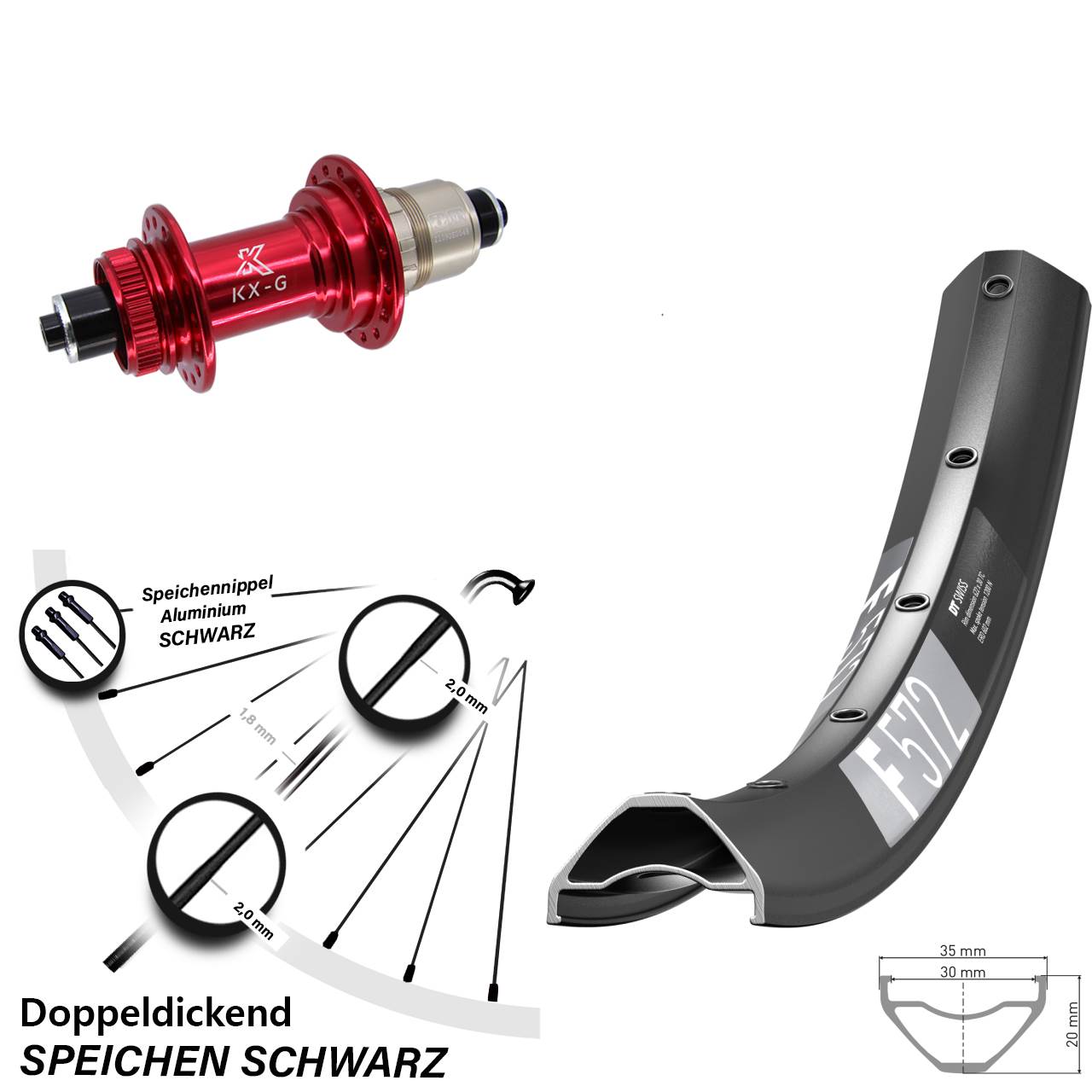 DT Swiss F572 KX-G rot XD-R 650B Disc Hinterrad für Schnellspanner