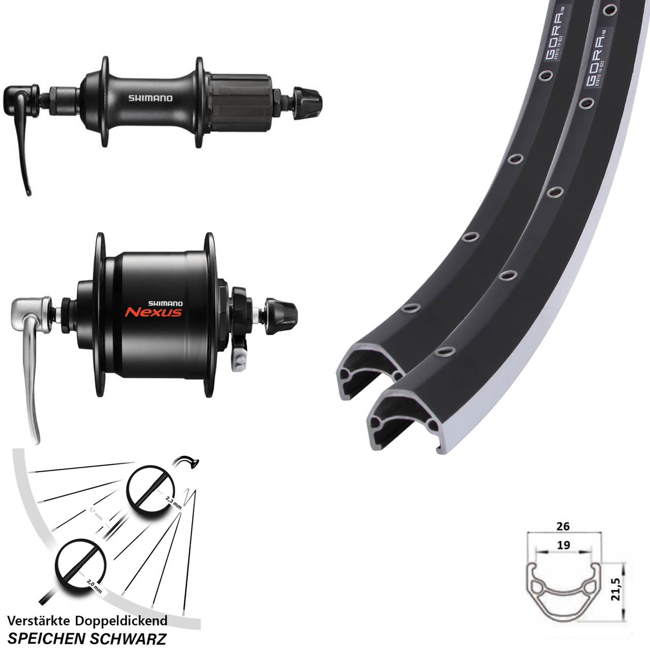 28 Zoll Gora 19 Shimano DH-C3000-3N T3000 Laufrad-Satz für Schnellspanner 8-11 fach HG