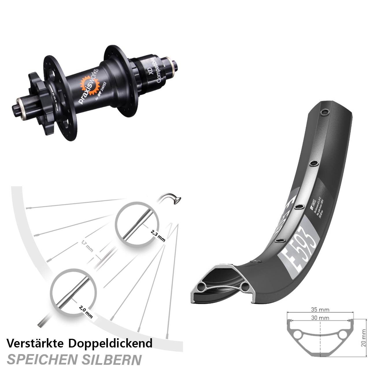 Disc Laufrad QR 29 Zoll DT Swiss E593 DT Swiss 350 SRAM XD