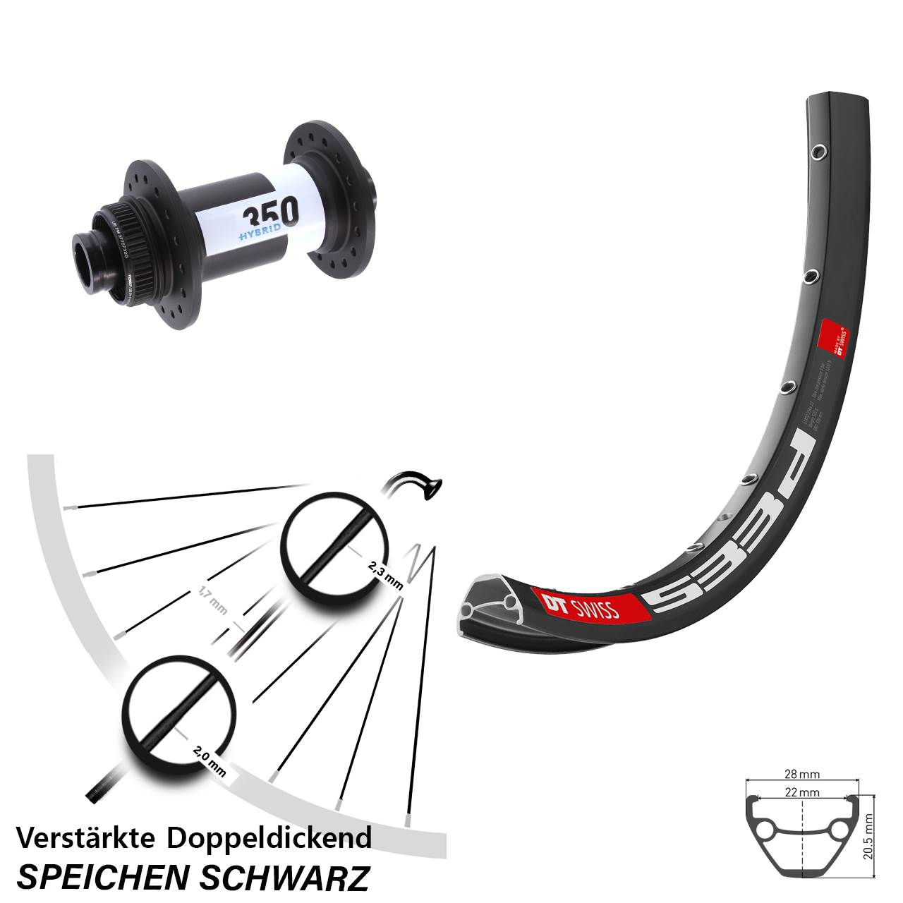 Vorderrad Centerlock 26 Zoll DT Swiss 533d Hybrid 350 15x110 Boost