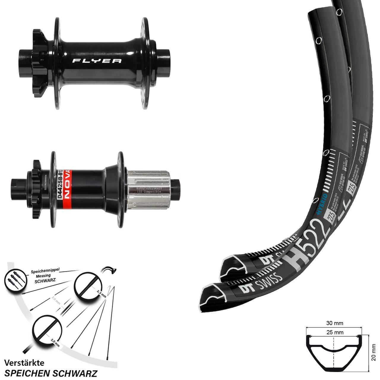 Laufradsatz 6-Loch 29 Zoll DT Swiss H 522 Formula Novatec 8-12 fach HG Boost