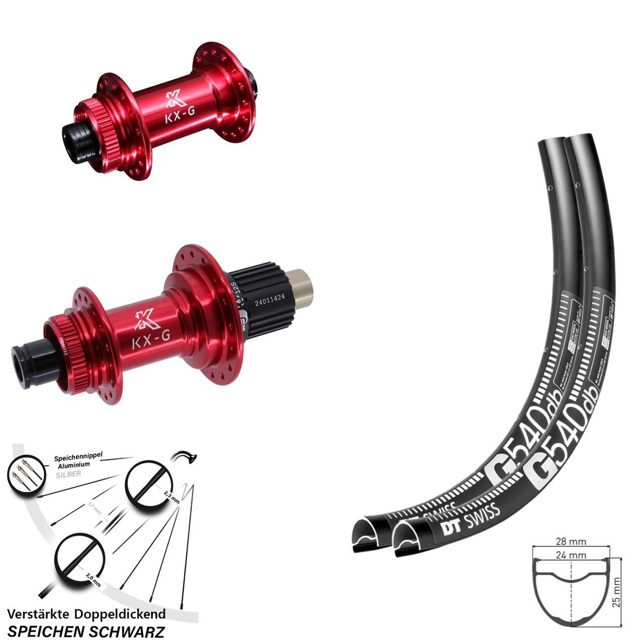 Disc Laufrad-Satz 15x100 12x142 28-29 Zoll DT Swiss G 540 KX-G rot Micro Spline