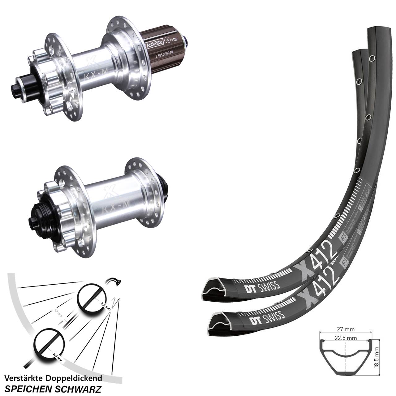 DT Swiss X412 KX-M 6-Loch 29 Zoll Laufradsatz für Schnellspanner 8-12 fach