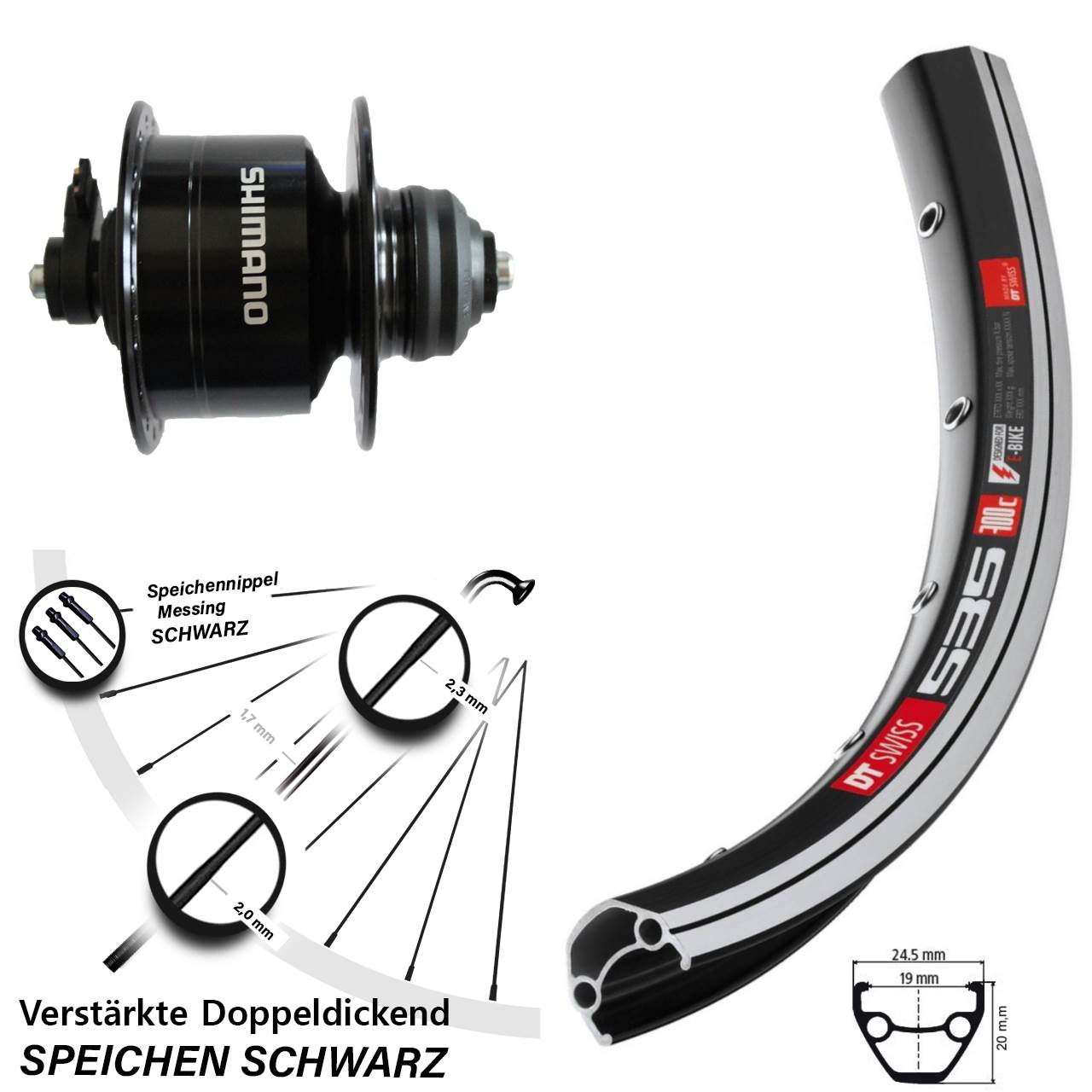 Centerlock Vorderrad 26 Zoll DT Swiss 535 Shimano DH-3D72 für Schnellspanner